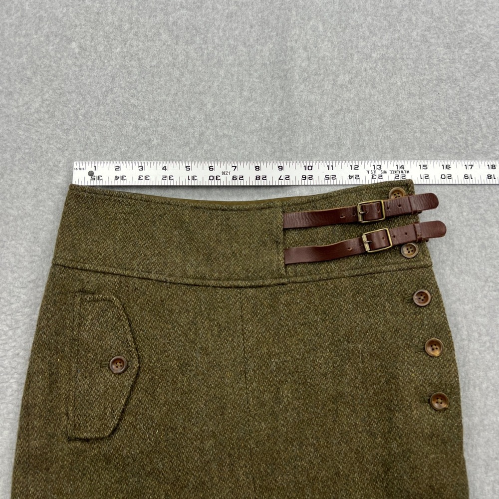 VTG Ralph Lauren Skirt Womens 2 Green Wool Maxi Leather Buckle Tweed Equestrian - Picture 5 of 10